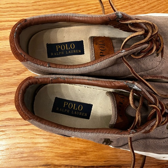 Polo Fashion Sneakers Fabric and Leather Tan Brown Size 9 Mens - Picture 4 of 6